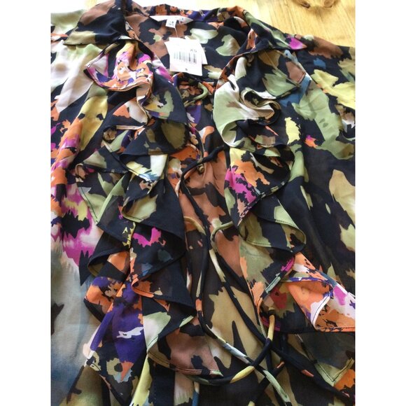 NWT Cabi Tie Front Top Kimono Blouse Cardigan Size XS Dark Floral Sheer - Picture 11 of 12